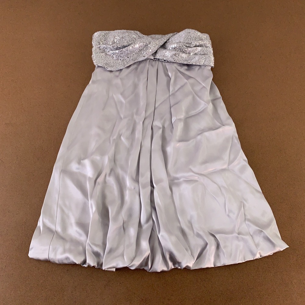 Xscape by Joanna Chen Women's Size 4 Silver Sequin Strapless A Line Mini Dress